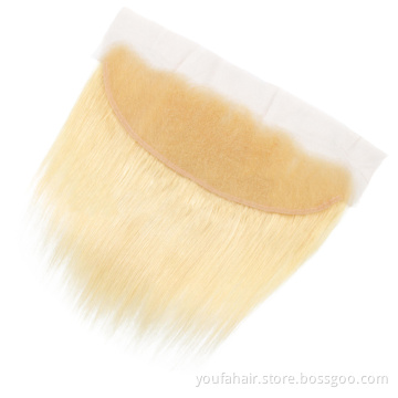 Wholesale OEM Blonde Color Brazilian Virgin Human Straight Hair Transparent Lace Frontal 613 13x4 Swiss Lace Front with Bundles